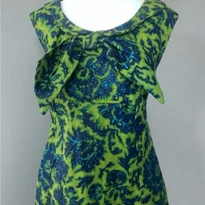 Vintage 1960’s Cotton Linen Floral Green and Blue Women's Shift Dress